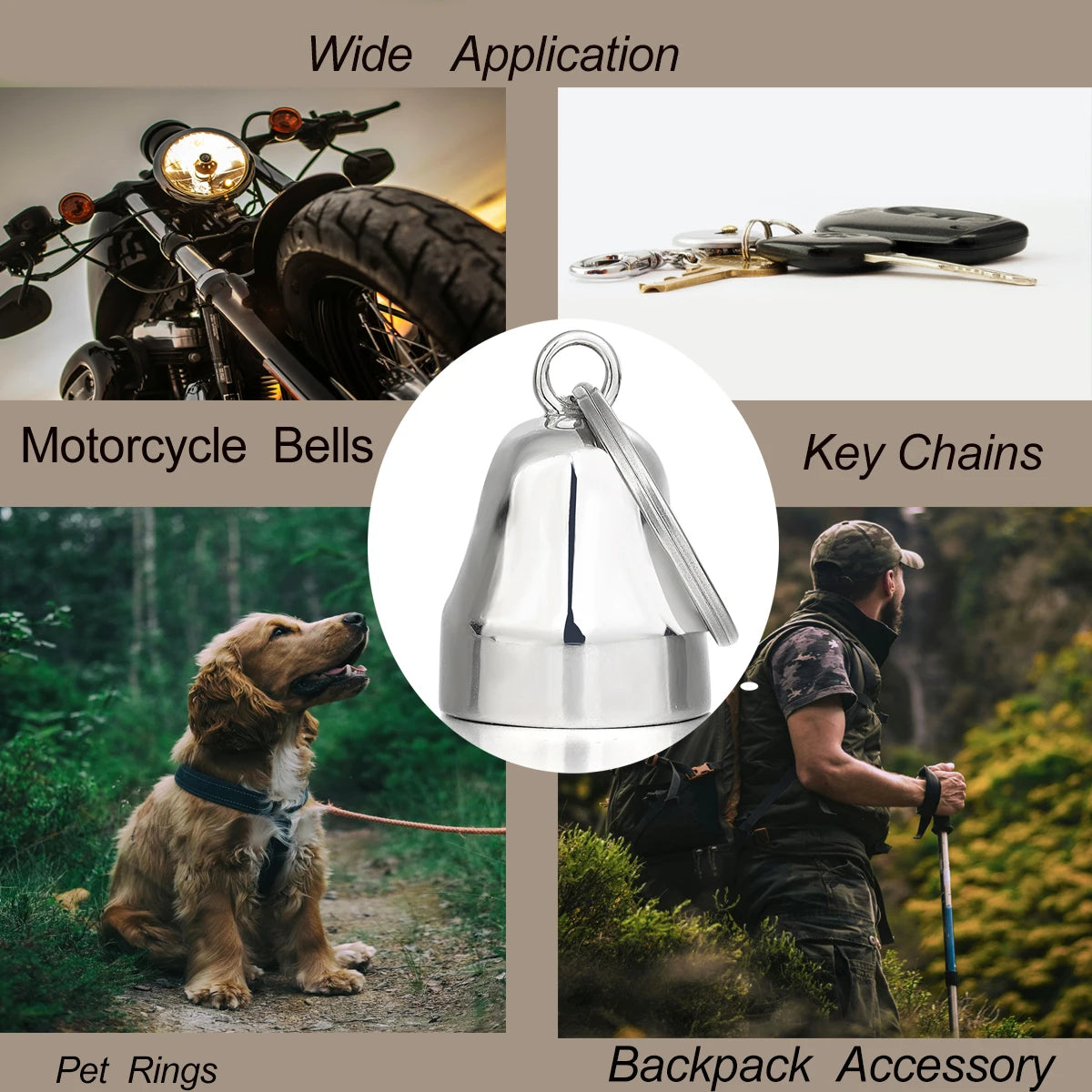 Motorcycle Guardian Bell Key Chain for Riders,Stainless Steel Biker Bells Accessories & Live To Ride for Luck