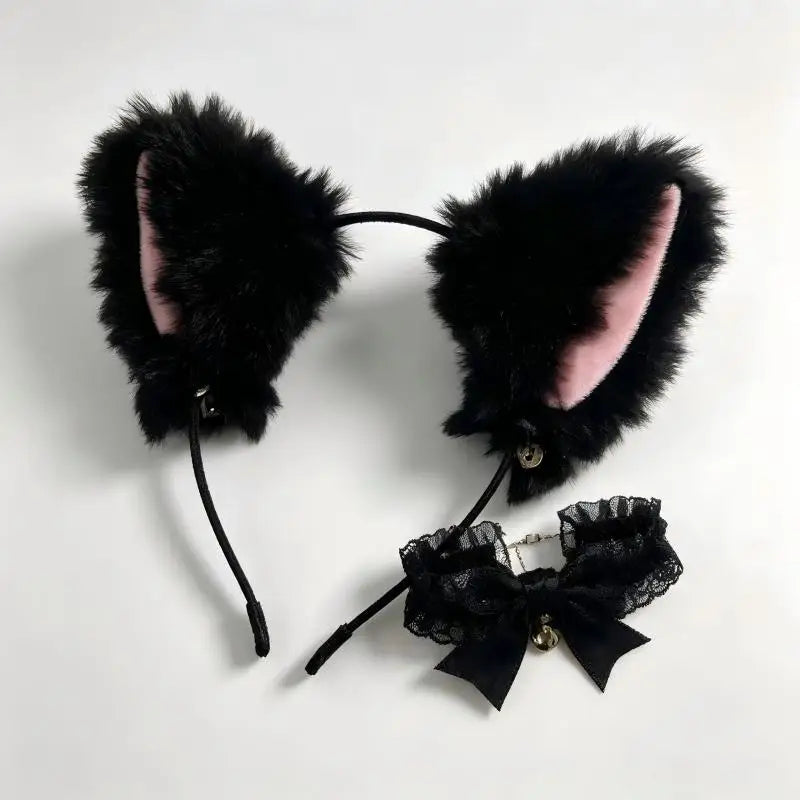 Beautiful Masquerade Halloween Cat Ears Cosplay Cat Ear Party Costume Bow Tie Bell Headwear Headband Hair Accessories