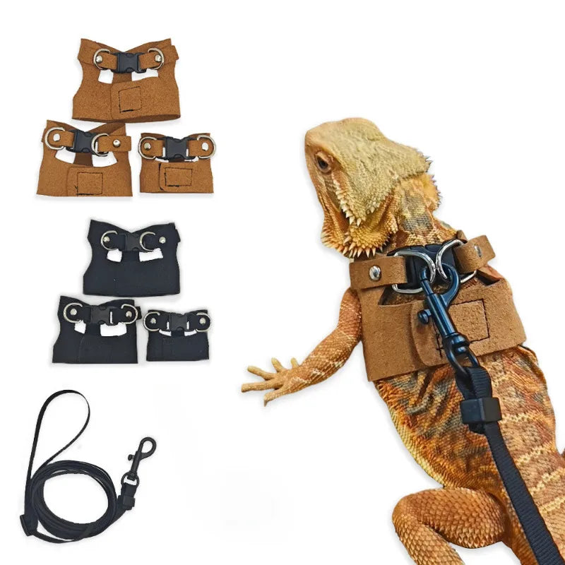 3 Pieces Set Split Lizard Leash Breathable Reptile Harness for Chameleon Squirrel Outdoor Pet Walking Accessory