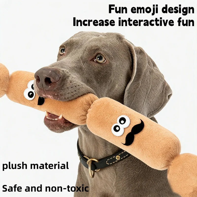 Sausage Shape Plush Dog Squeaky Toy Cute Emoji BB Squeaker Pet Chew Toy For Puppy Dogs Boredom Relief Interactive Teething Play