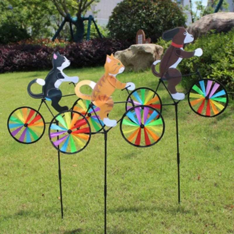 1PC Animal Wind Spinner-Cartoon Dog Riding Bicycle Design-Suitable for Yard,Lawn-Playful Outdoor Windmill Toy,Yard Decoration