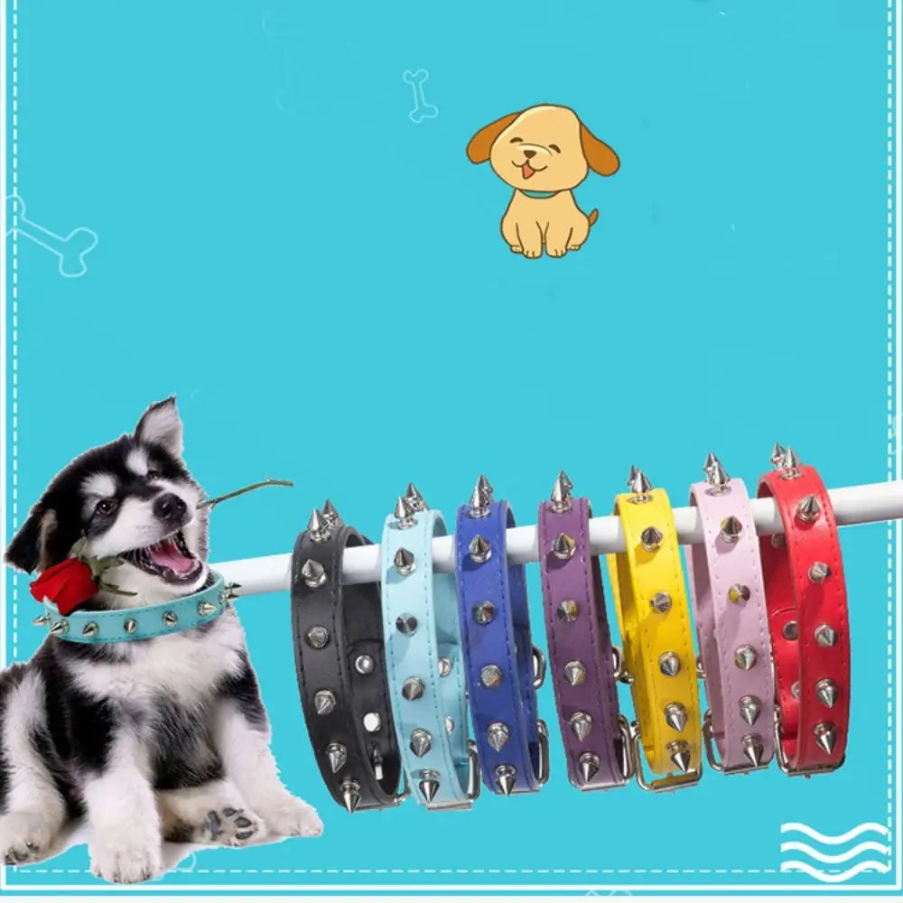 Pet Products Leather Cat Dog Collar Cool Adjustable Pet Spiked Studded Collars Exquisite Colorful Pet Necklace Small Medium Pets