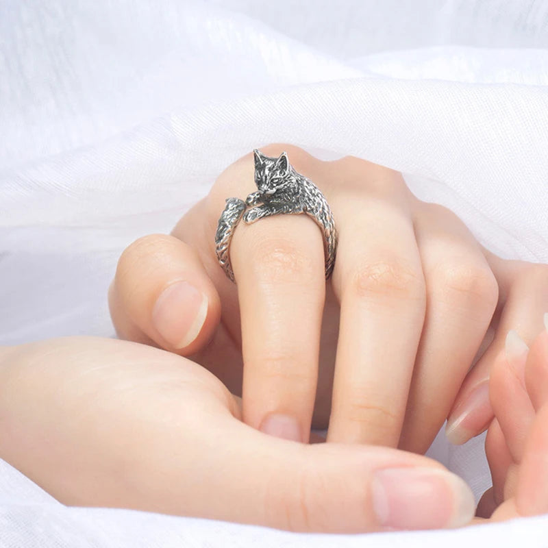Retro Dark Cat Kitty Ring For Men Women Gothic Silver Color Adjustable Ring Pet Handmade Jewelry Accessories Unisex Lovers Gift