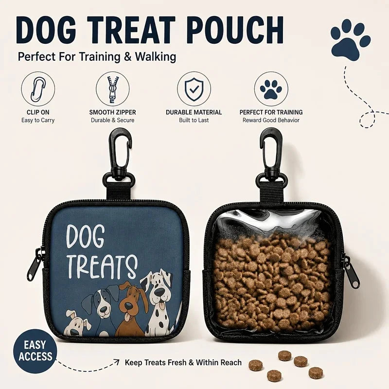 Portable Dog Snack Bag with Transparent Window and Zipper Clip-on Training Snack Bag for Walking Outdoors and Daily Rewards