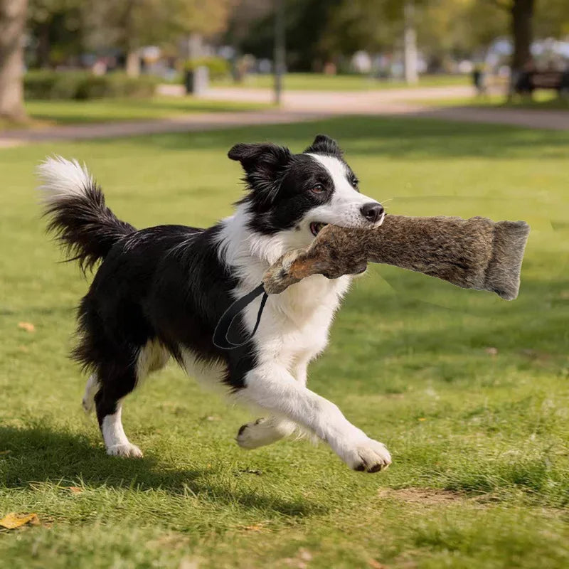 JUSTINLAU Rabbit Fur Squeaky Dog Training Toy Bite Tug Stick for Outdoor Interactive Play Sound Plush Toy for Medium& Large Dogs