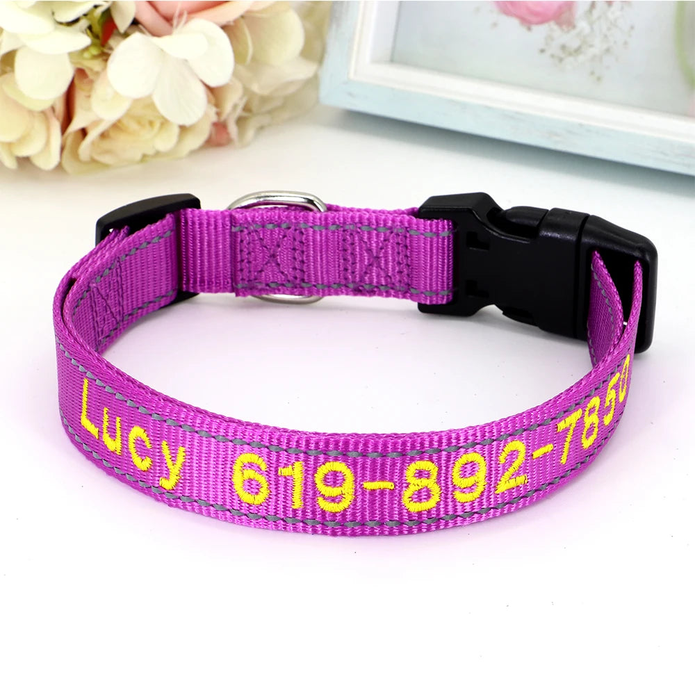 Reflective Nylon Dog Collar Personalized Embroidered ID Name Accessories Dog Collar Engraved Pet Puppy Nameplate Collars Perro