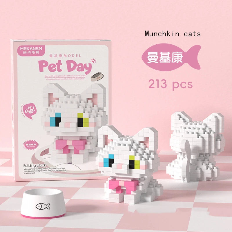 18 Styles Little Dog Cat Cute Pet Small Building Block Model Series Ornaments Children's Toys Miniature Bricks
