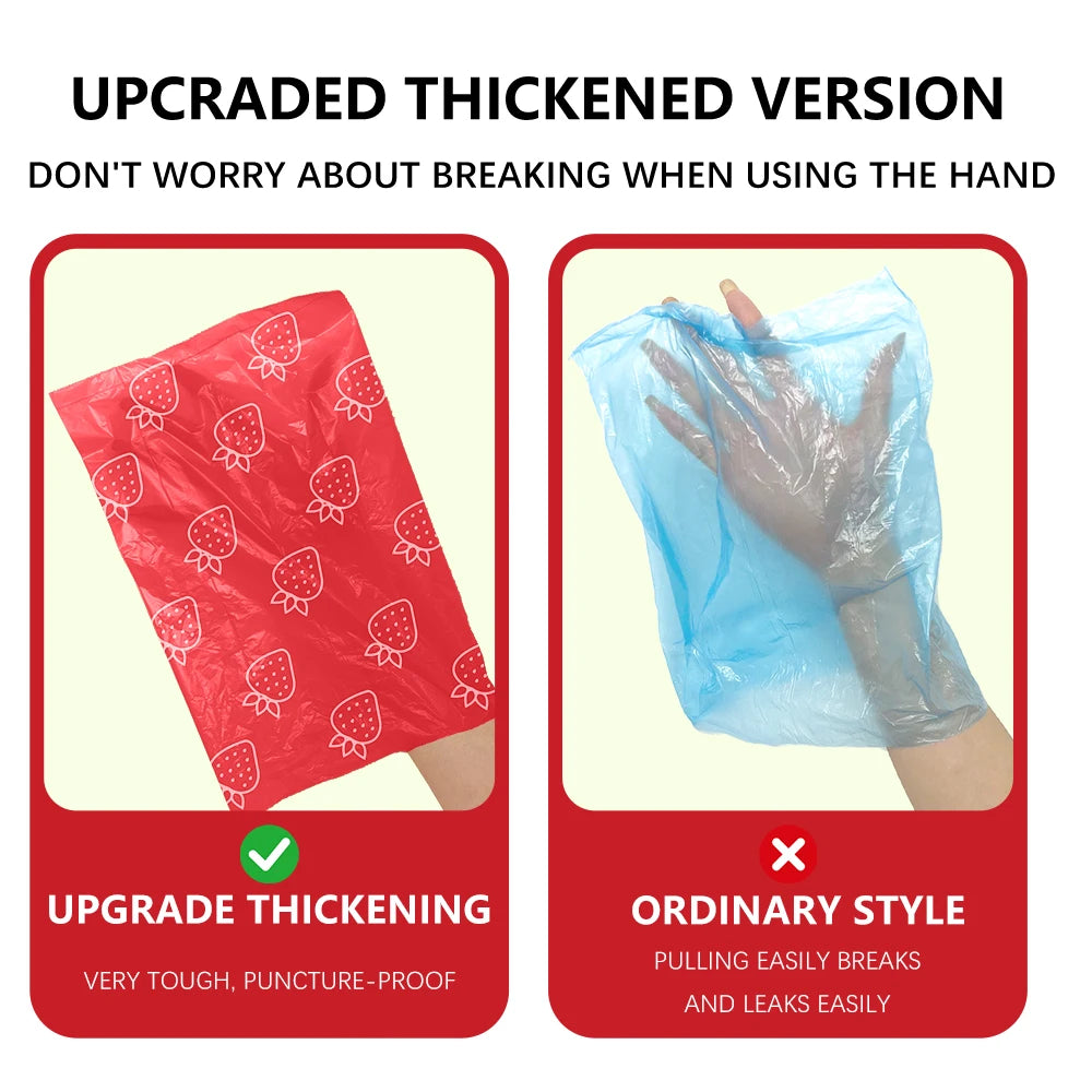 Photodegradable and Thickened Dog Feces Bag with Strawberry Fragrance and a Leak Proof Pet Feces Bag Dispenser