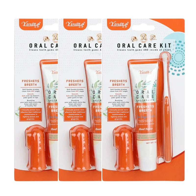 Universal Toothpaste Toothbrush Set Dog Gum Care Products Kit Pet Cleaning Tools Kit Reduces Plaque & Tartar Buildup for Pet