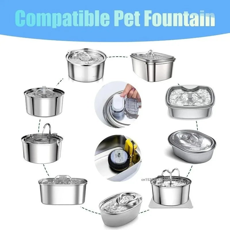 6/8/12/15PCS Cat Water Fountain Activated Carbon Sponge Filters for Stainless Steel Water Dispenser Pet Water Care Accessory