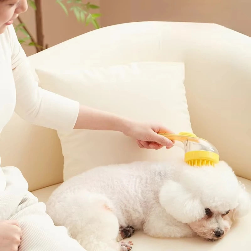 Soft Silicone Pet Bath Massage Brush with Long Handle, Dog Cat Shower Cleaning Grooming Comb Pet Bathing Supplies