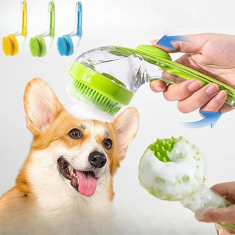 Soft Silicone Pet Bath Massage Brush with Long Handle, Dog Cat Shower Cleaning Grooming Comb Pet Bathing Supplies