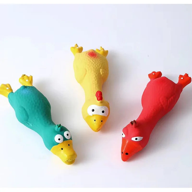 Soft Natural Latex Squeaky Dog Toy Lying Chicken Shape Molar Teeth Grinding Chew Toy Interactive Bite Resistant Pet Play Toy