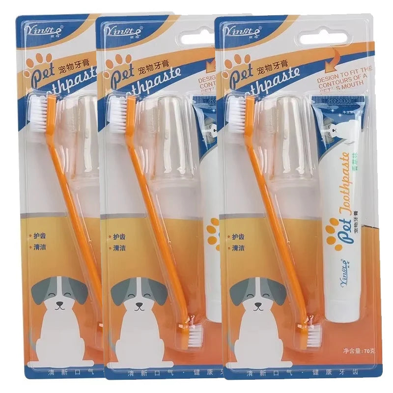 Universal Toothpaste Toothbrush Set Dog Gum Care Products Kit Pet Cleaning Tools Kit Reduces Plaque & Tartar Buildup for Pet