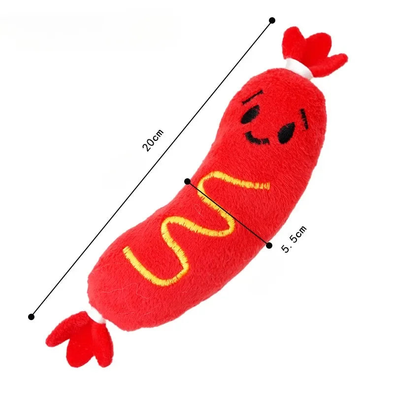 Dog Sound Plush Toy Hot Dog Chewing Toy Pet Grinding Teeth Squeaky Plush Toy Puppy Bite-resistant Interactive Chew Toy ﻿