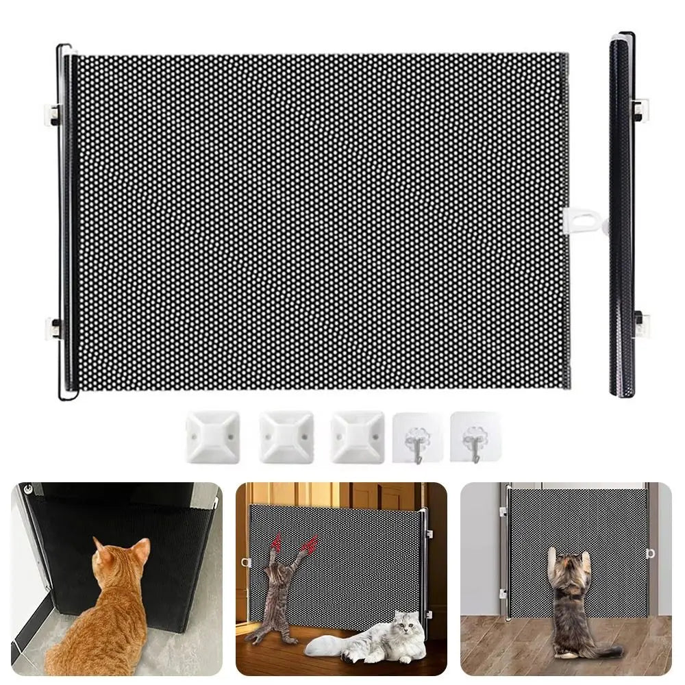 Retractable Pet Fence Barrier Folding with Universal Hooks Pet Safety Gate Easy Installation Baby Safe Guard Door Folding