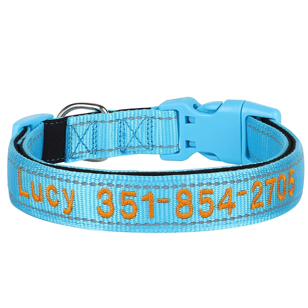 Custom Nylon Embroidered Dog Collar Personalized Pet ID Name Collars Refletive Necklace for Small Medium Large Dogs Accessories