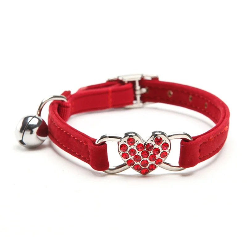 Heart Charm and Bell Cat Collar Safety Elastic Adjustable with Soft Velvet Material 8 Colors Pet Product Small Dog Collar Pet