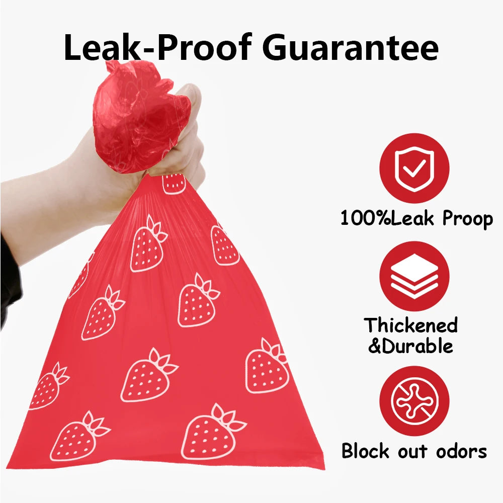 Photodegradable poop bags extra-Thick Tear-Resistant Strawberry-Scented Pet Waste Bags with Dispenser Gift Set