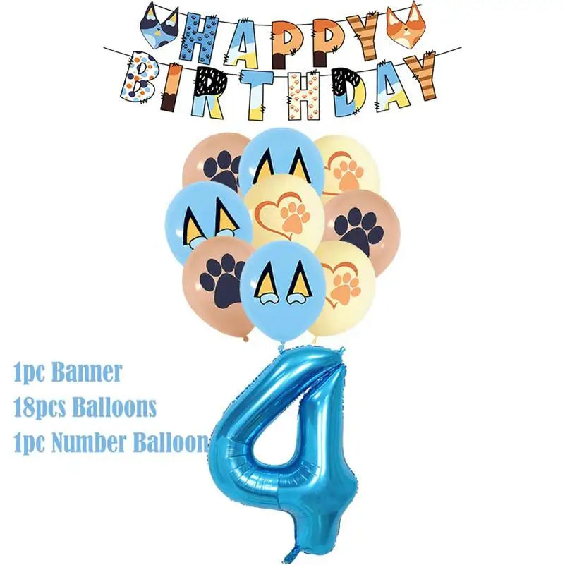 New Cartoon Cute Dog Birthday Party Decoration Kit Blue Dogs Theme Happy Birthday Plates Napkins Cups Tableware Supplies For Kid