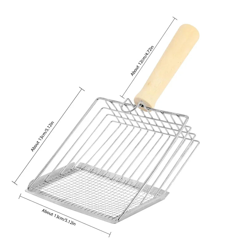 Cat Litter Shovel Wood Handle Metal Scooper with Hook Portable Stainless Steel Sifting Kitten Toilet Cleaning Tool Pet Products