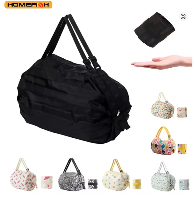 HOMEFISH Large Foldable Shopping Bag Reusable Eco Bag Grocery Package Beach Toy Storage Bags Shoulder Cat Lemon Printing Pouch T