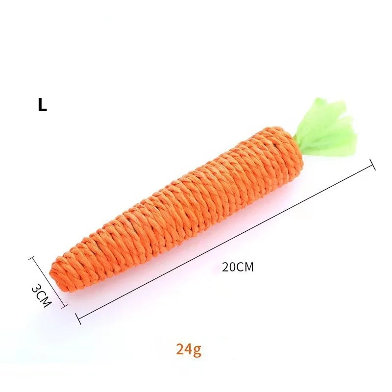 Cat Toy Carrot Sound Bite Resistant Paper Rope Clean Teeth Interactive Chew Toys Cat Kitten Built-in Bell Small Animals Pet Toys