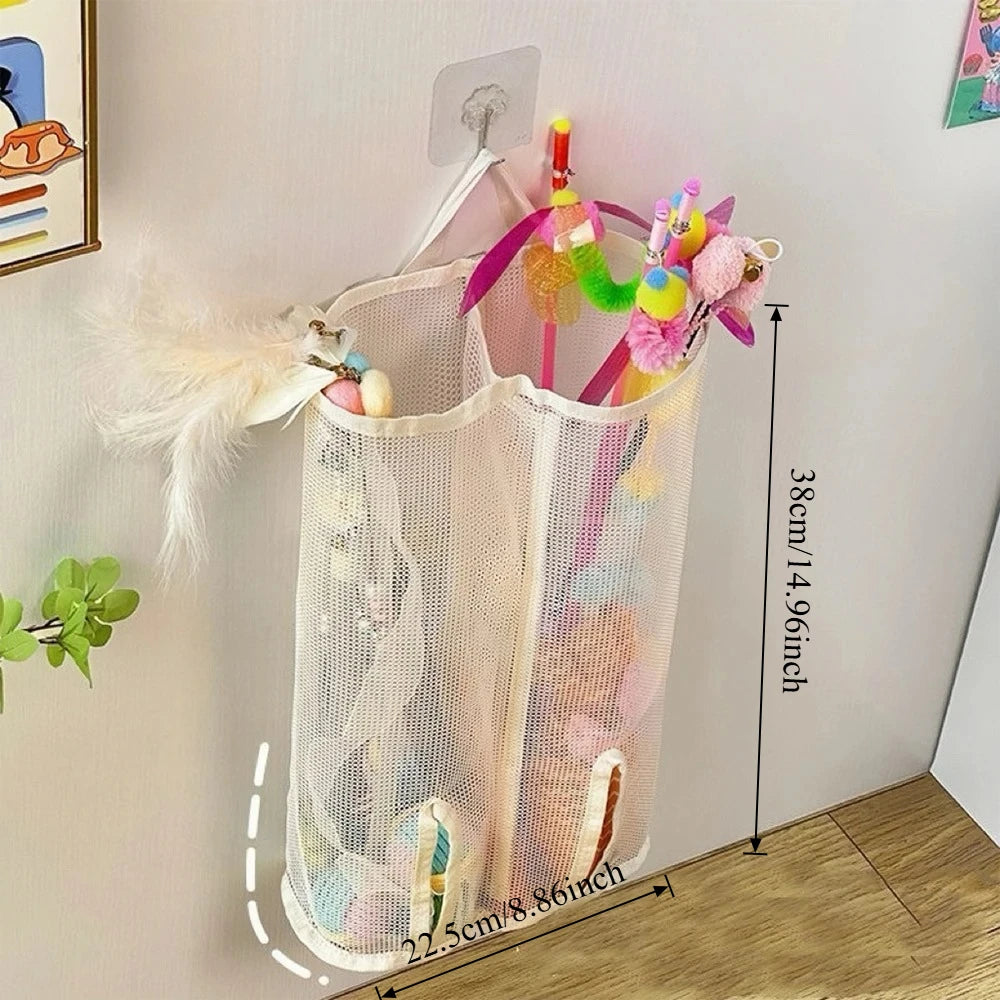 Cat Stick Wall-Mounted Mesh Storage Gag-Suitable For Pet Toys, Cat Toy Storage, Puppy Toys , Storage Bag Without Taking Up Space