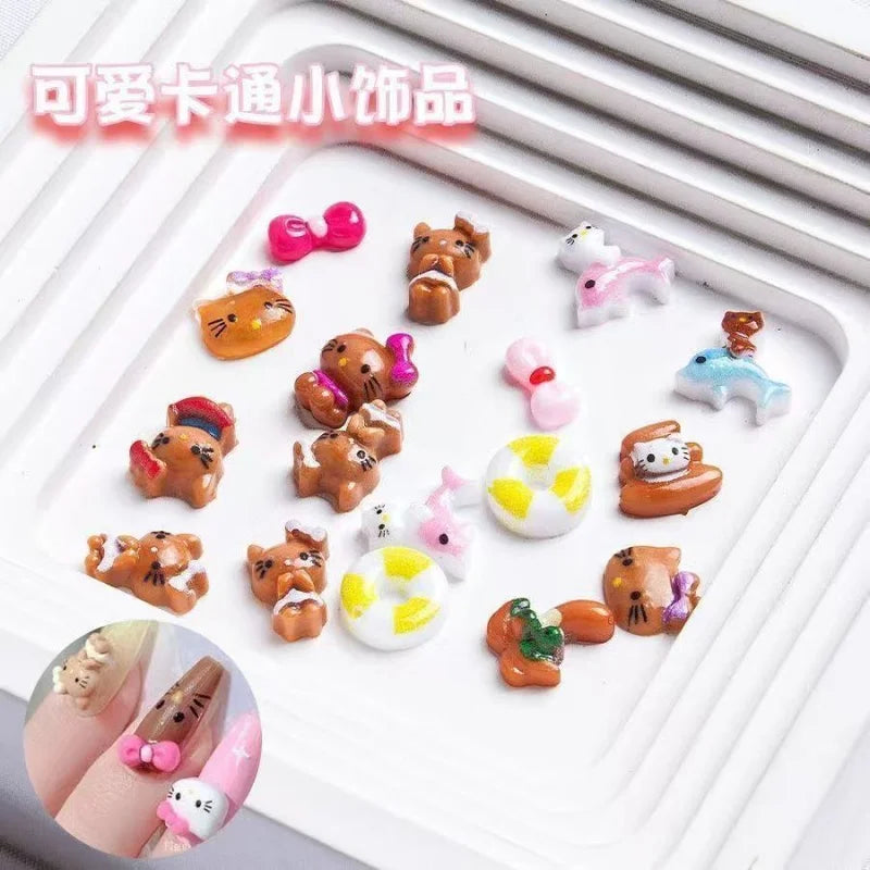70/50Pcs Hello Kitty Cat Nail Charms Cute Mix Color 3D Heart and Bowtie Nail Art Accessories for a Stylish and Adorable Manicure