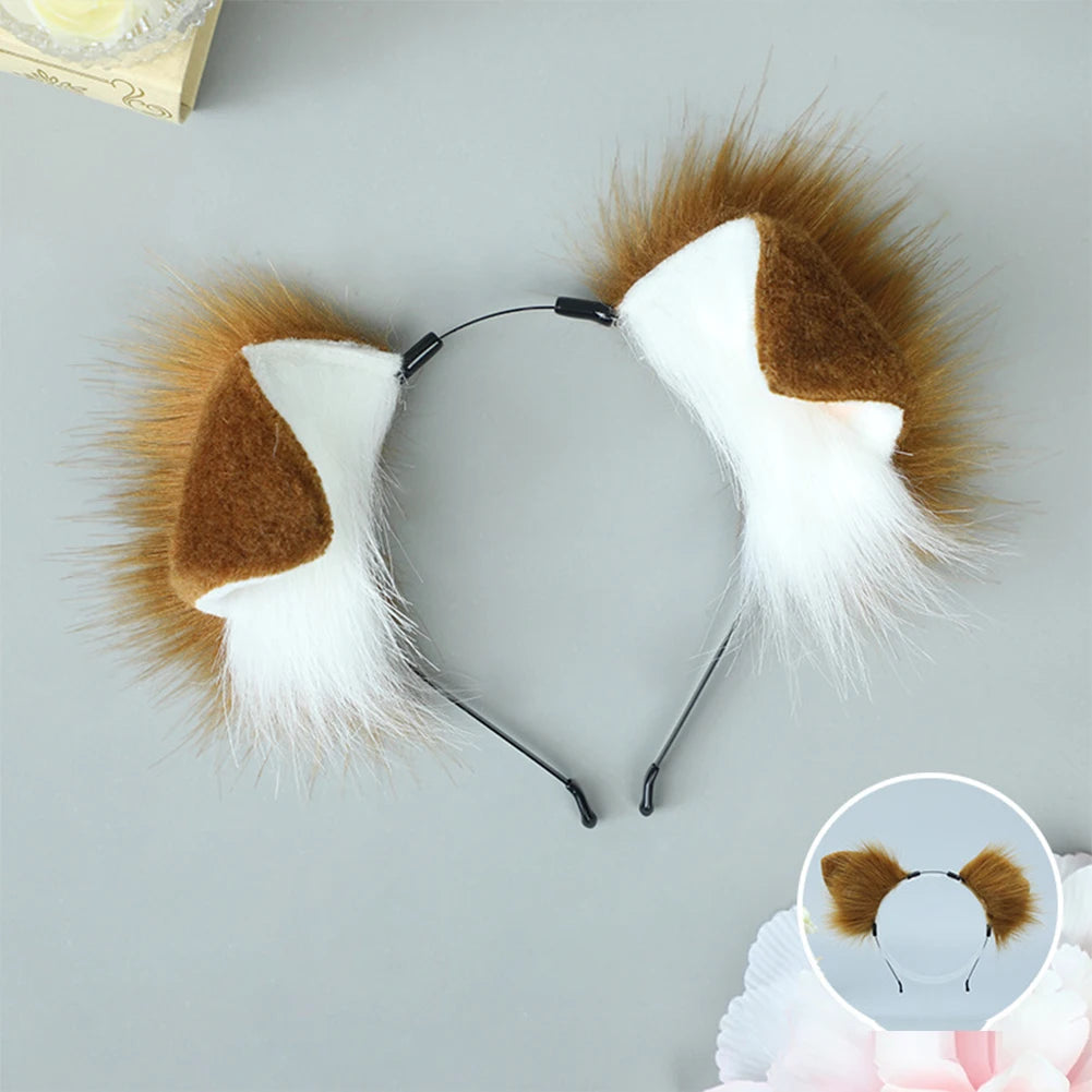 Women Furry Plush Dog Ears Headband Tail Set Halloween Christmas Cosplay Cute Pet Role Play Akita Folded Droopy Ears Hot New