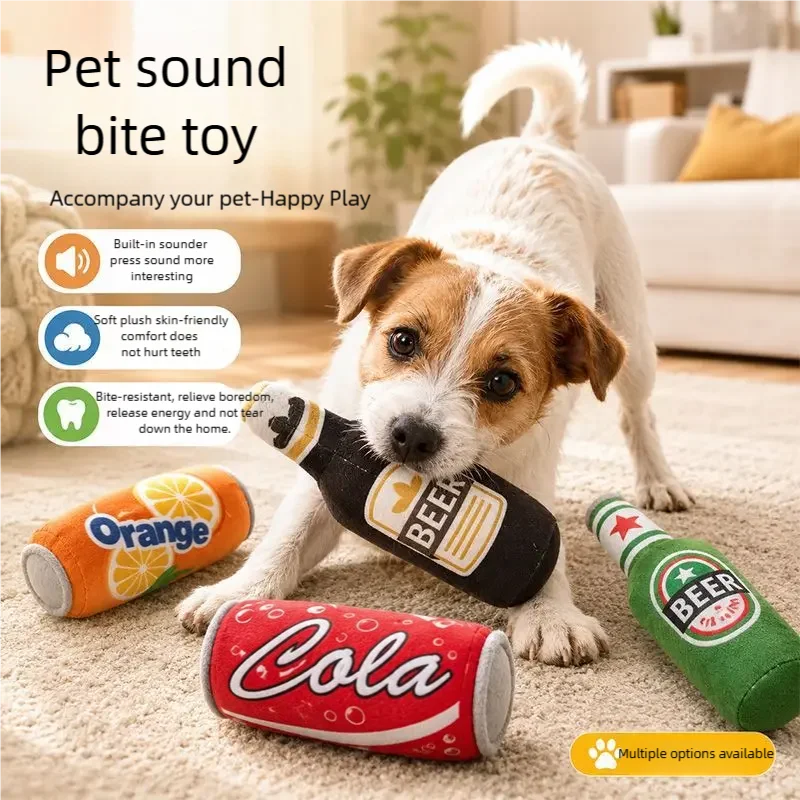 Realistic Beer Bottle Shaped Squeaking Dog Toy Interactive Play Bite Resistant Wear-Resistant Easy to Clean for Dogs