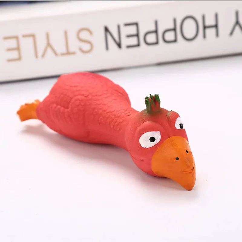 Soft Natural Latex Squeaky Dog Toy Lying Chicken Shape Molar Teeth Grinding Chew Toy Interactive Bite Resistant Pet Play Toy