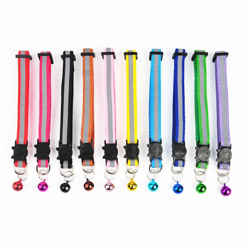 Adjustable Reflective Breakaway Cat Collar with Bell Safety Elastic Neck Ring Necklace Pet Products in Multiple Colors