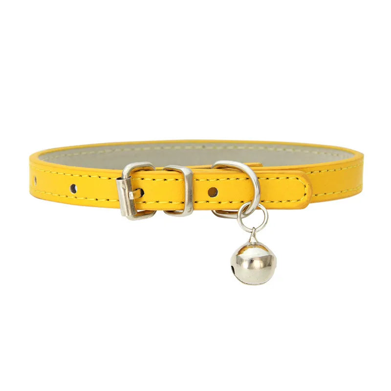 Cute Cat Collar Solid Faux Leather Adjustable Pet Collars with Bells Cats Products for Pets Dog Accessories