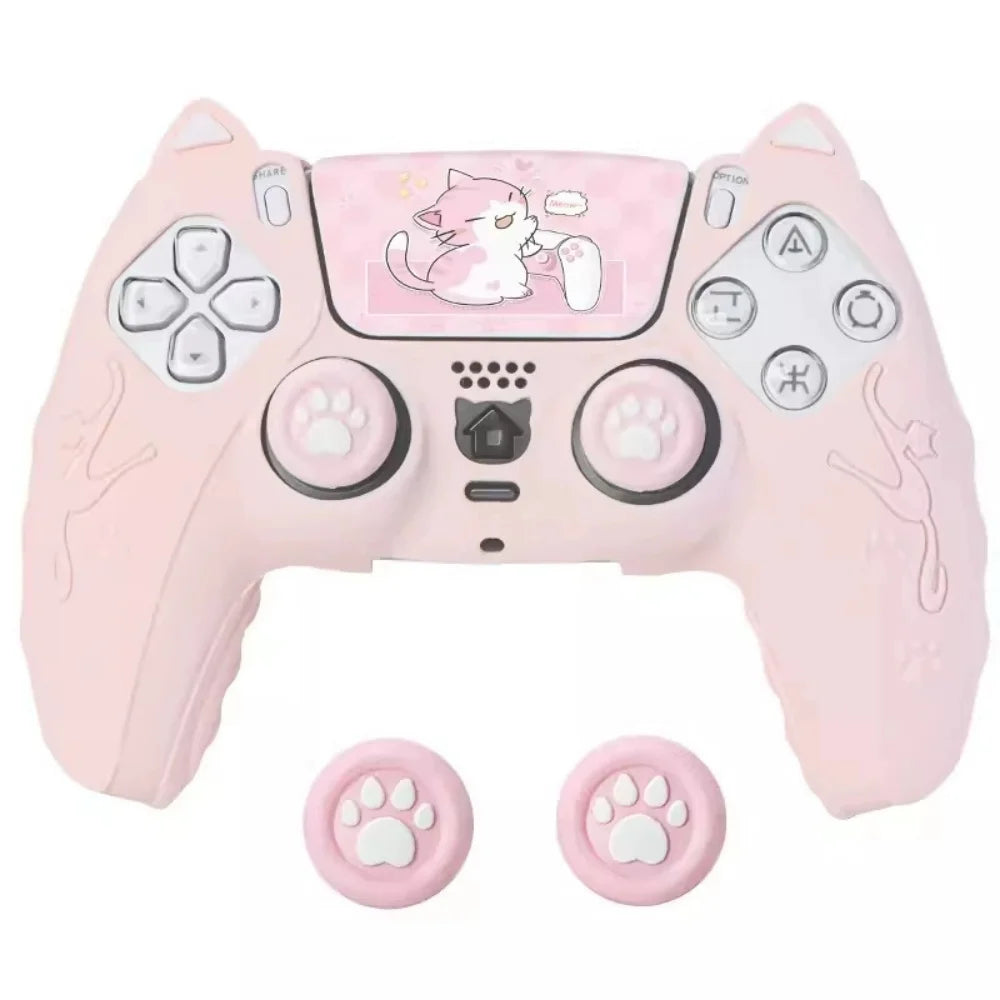 Lovely Cat Silicone Soft Protector Sticker Skin For Playstation 5 PS5 Controller Case Thumb Stick Grip Cap Cover Silicone case