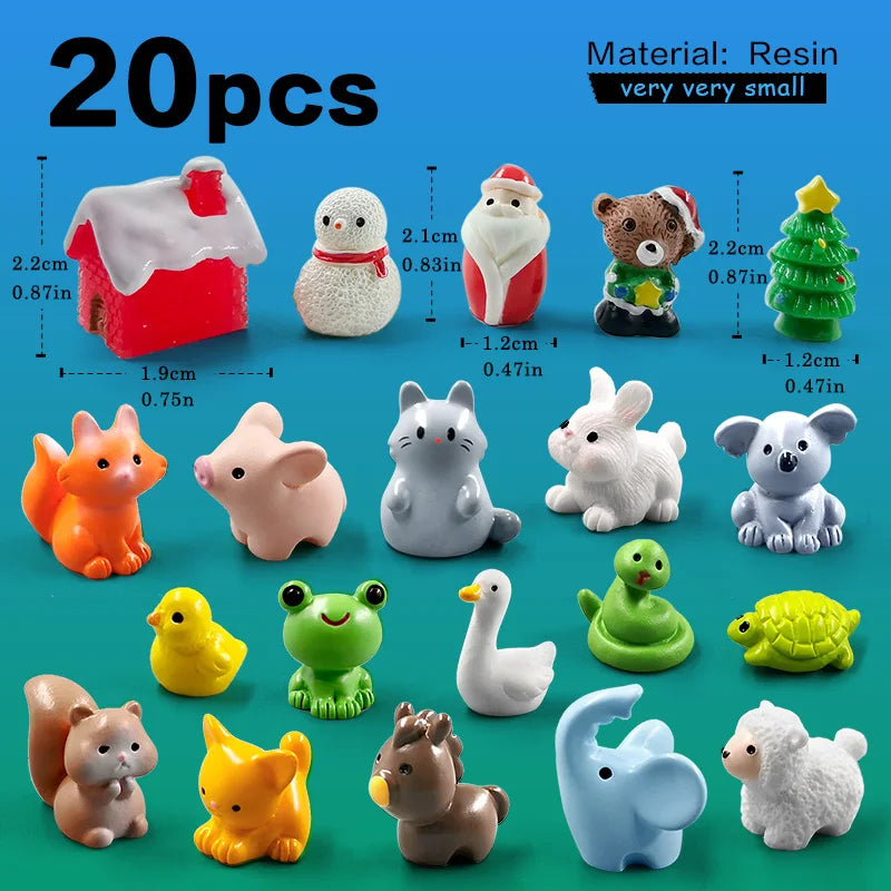 20Pcs Christmas Capybara Flamingo Toucan Pelican Fox Rabbit Pig Cat Frog Figurine Miniature Fairy Garden Decoration Accessories