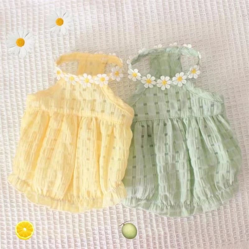 Pet Products Summer Floral Designer Dogs Fancy Dress Candy Green Tutu Skirt Mini Female Cat Clothes for Chihuahua Summer Puppy