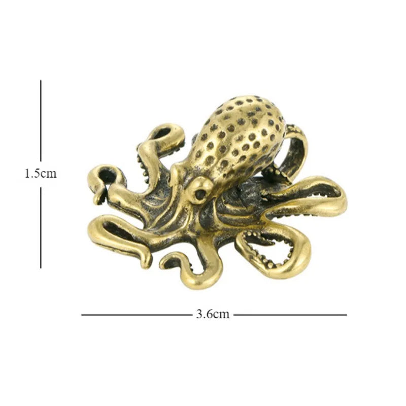 Brass Octopus Home Decoration Antique Copper Animal Figurines Miniatures Desk Ornament Accessories Creative Table Tea Pets Craft