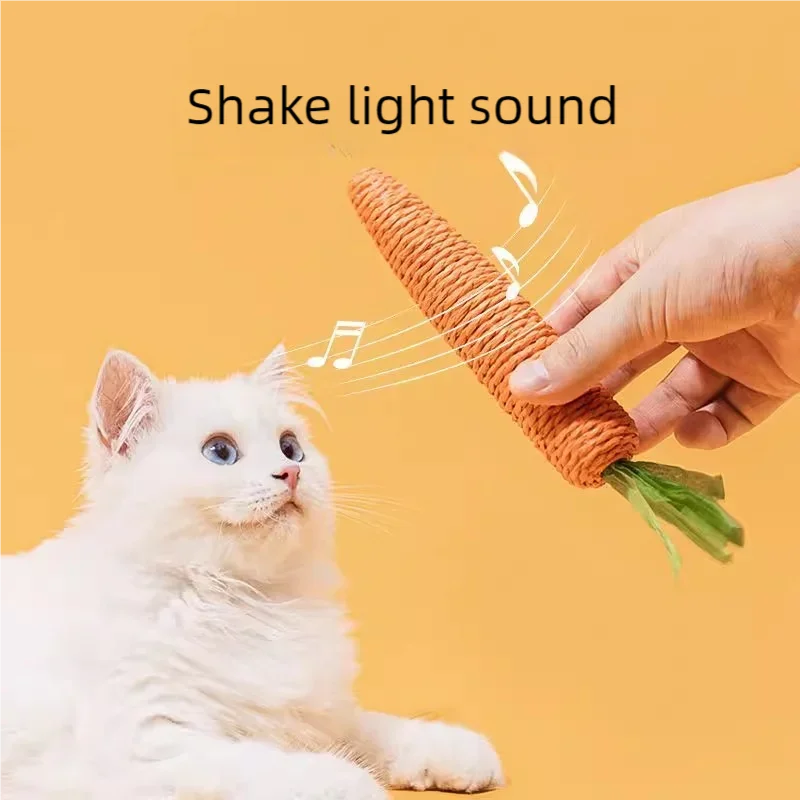 Cat Toy Carrot Sound Bite Resistant Paper Rope Clean Teeth Interactive Chew Toys Cat Kitten Built-in Bell Small Animals Pet Toys