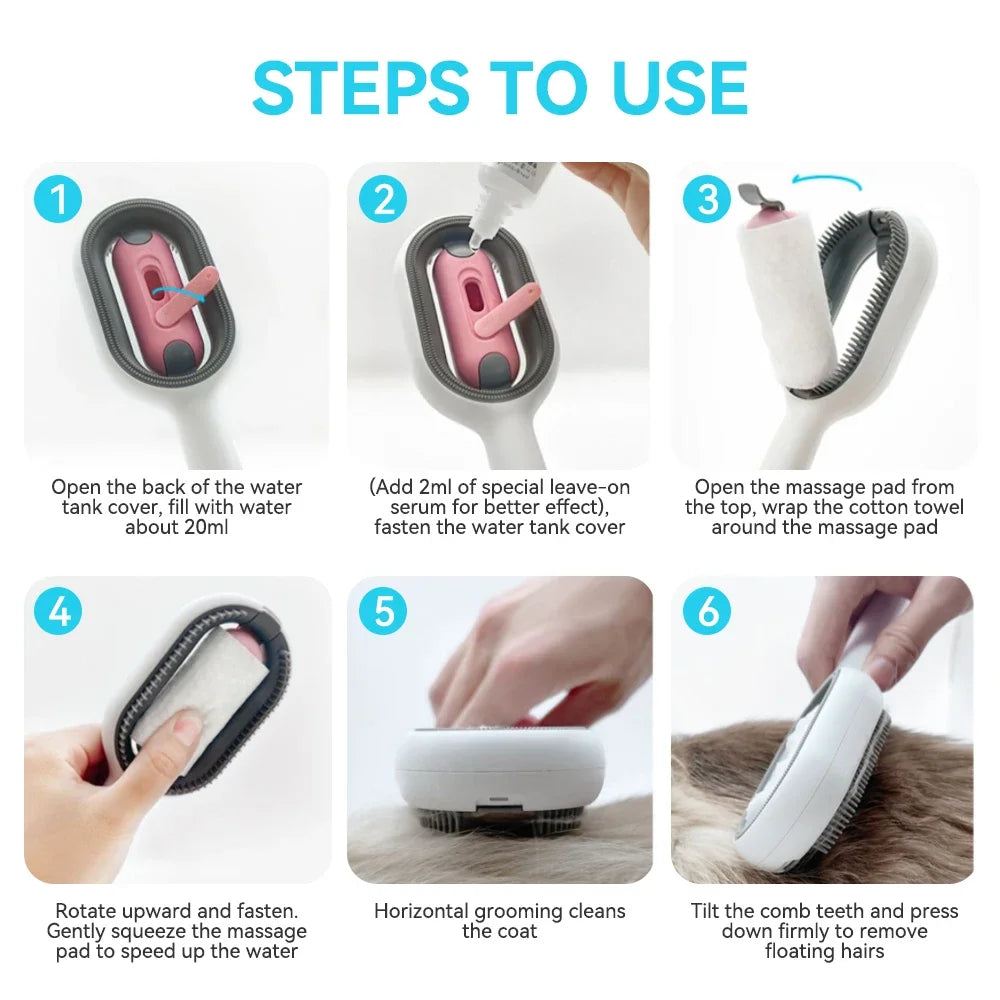 Cat Brush Long Hair Remover Brush for Dog Cat Silicone Pet Grooming Comb with Wipe and Water Tank Pet Product Accessories