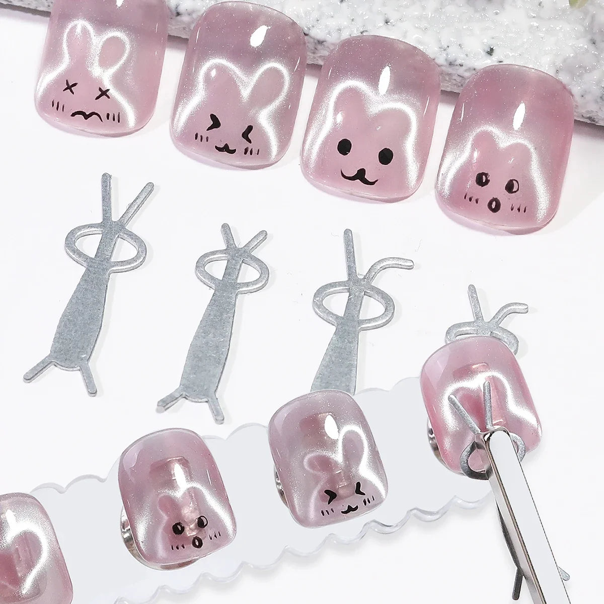 6/9Pcs Cat Eye Magnet Set With Iron Sheets Rabbit Heart Shape Magnetic Nail Art Tool For Gel Polish DIY Manicure Accessories