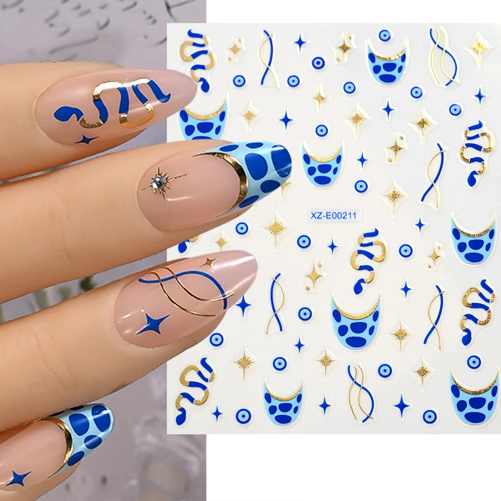 1pc 3D Eyes/Stars/Snake Designs Nail Stickers Angel Eye Nail Art Decor Golden & Blue Evil Eye Designs Manicure DIY Accessories *