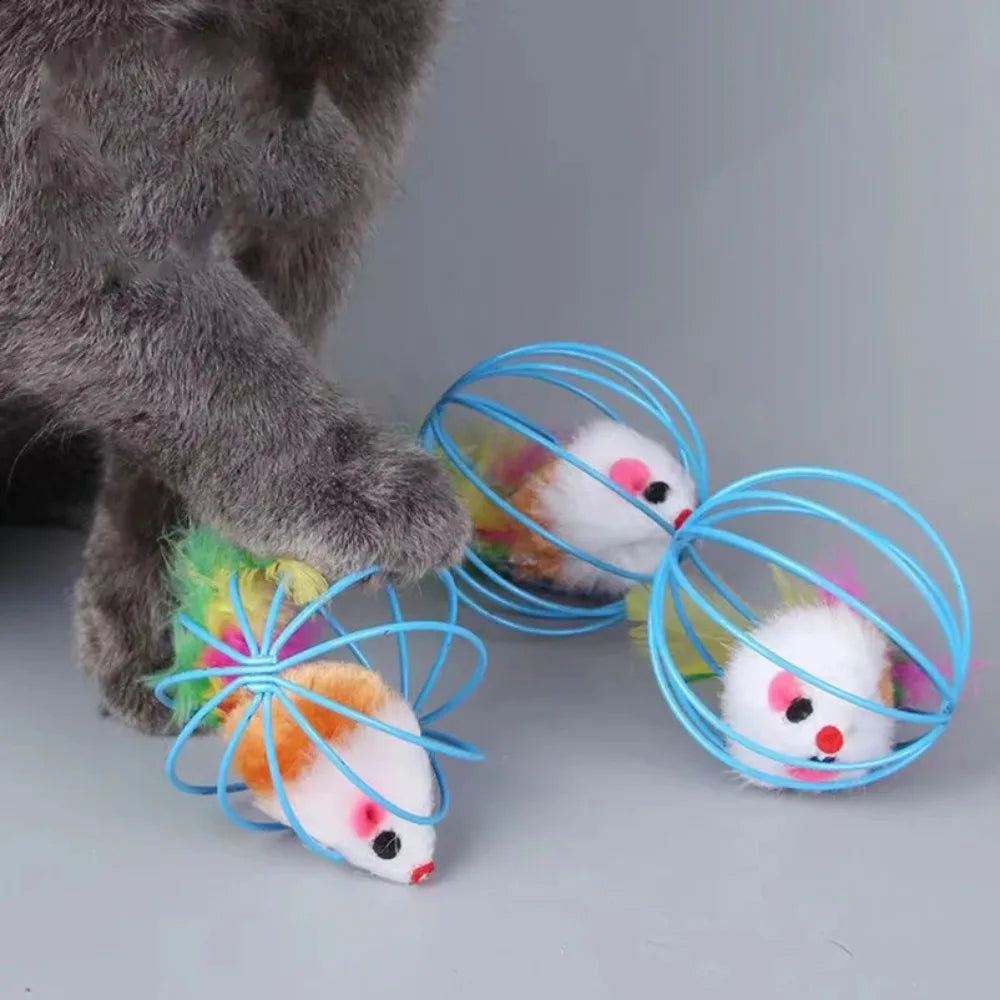 Multicolor Feather Tail Cat Toy, Simulation Roly-Poly Bell Ball, Self-Play Interactive Toy for Cats Indoor Play Pet Supplies