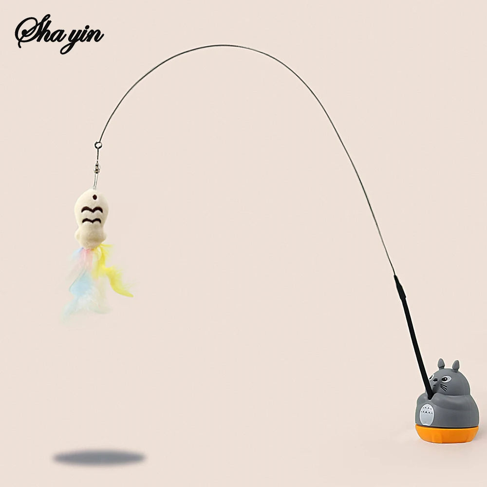 1PC Pet small cat fishing and cat teasing stick 360 degree rotation with feather bells and steel wire cat teasing stick