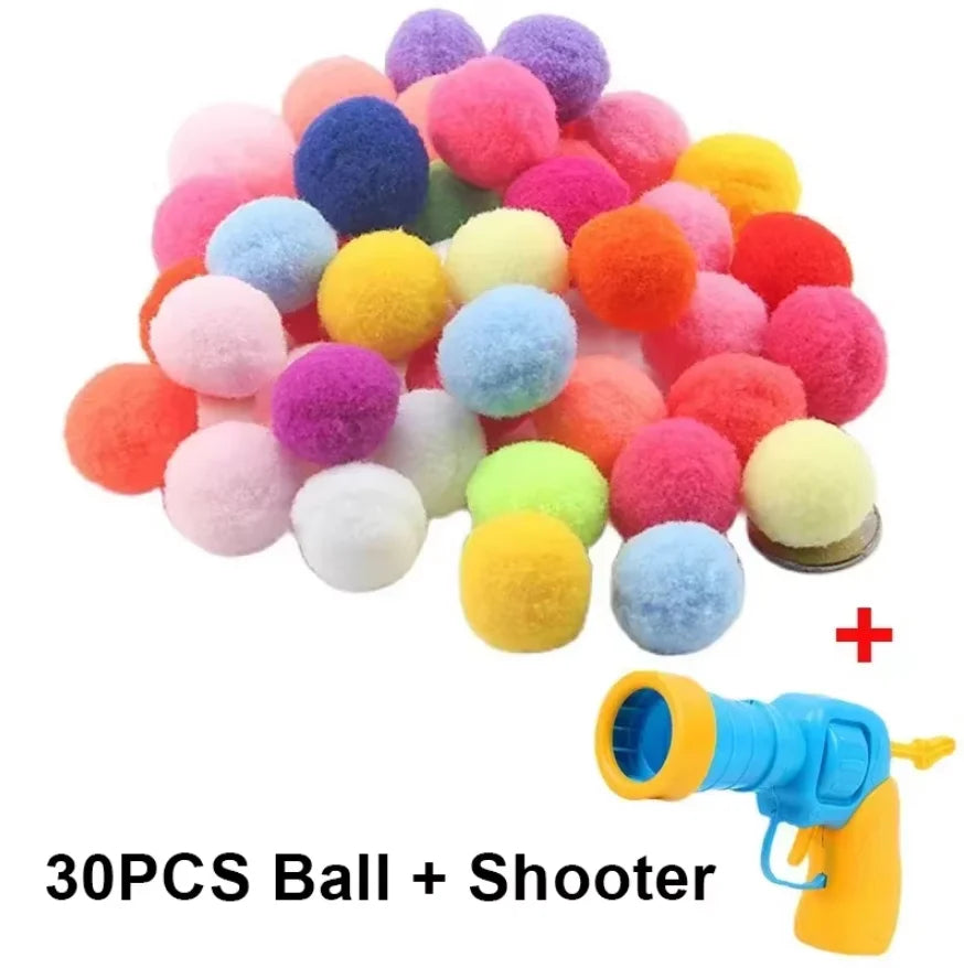Random Cat Toy Interactive High Fun Toy Gun Plush Ball Firing Gun Silent Polyester High Bounce Ball Fun Cat Stick
