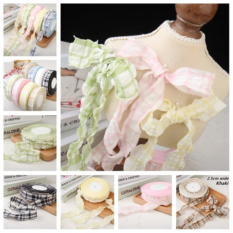 Cotton fabric plaid wavy edge lace barcode DIY headwear gift box clothing frame bow knot production material pet supplies ribbon