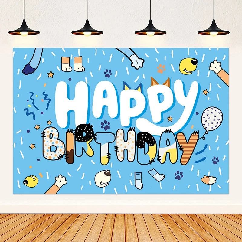 New Cartoon Cute Dog Birthday Party Decoration Kit Blue Dogs Theme Happy Birthday Plates Napkins Cups Tableware Supplies For Kid
