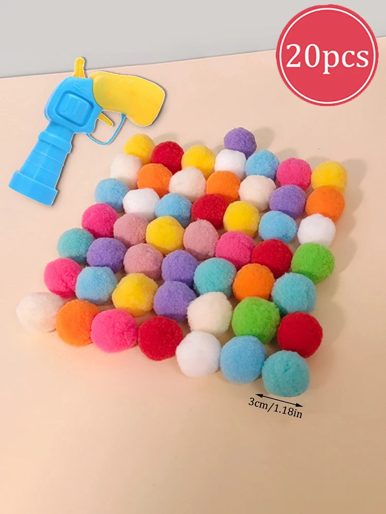 Random Cat Toy Interactive High Fun Toy Gun Plush Ball Firing Gun Silent Polyester High Bounce Ball Fun Cat Stick