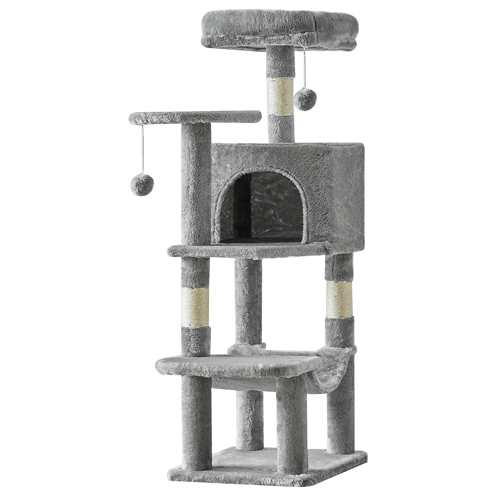 JHK 44In Cat Tree Tall Multi-Cat Climbing Tower for Pet Furniture Natural Sisal Scratching Posts Stable Pet House for Indoor Cat