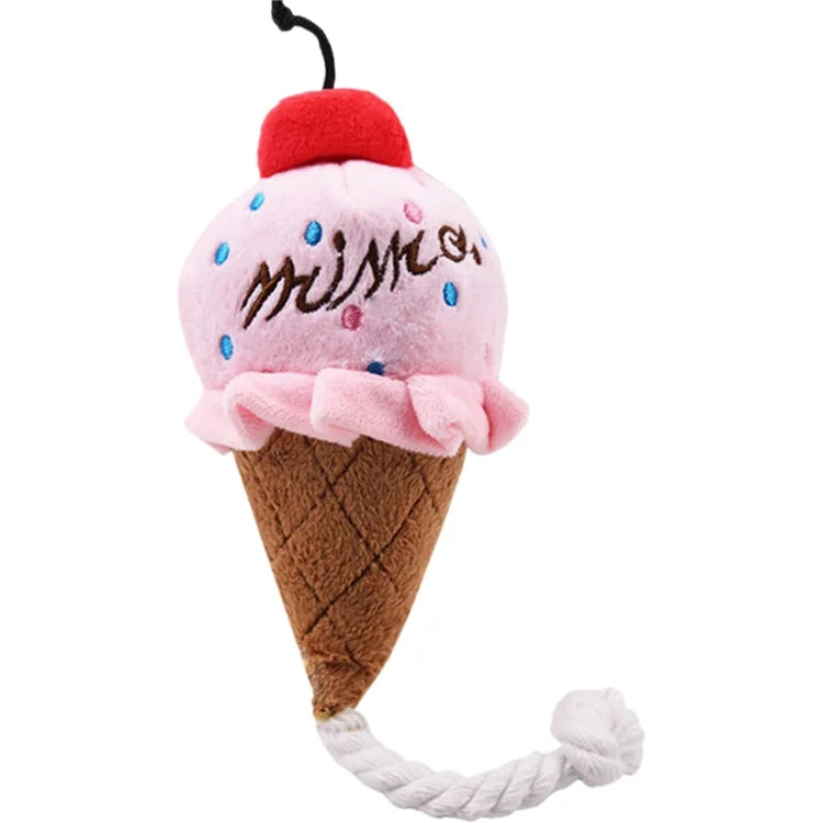 Two-Tone Ice Cream Squeaky Rope Toy: Chew-Friendly Plush with Knots for Independent Play and Teething Fun for Dogs
